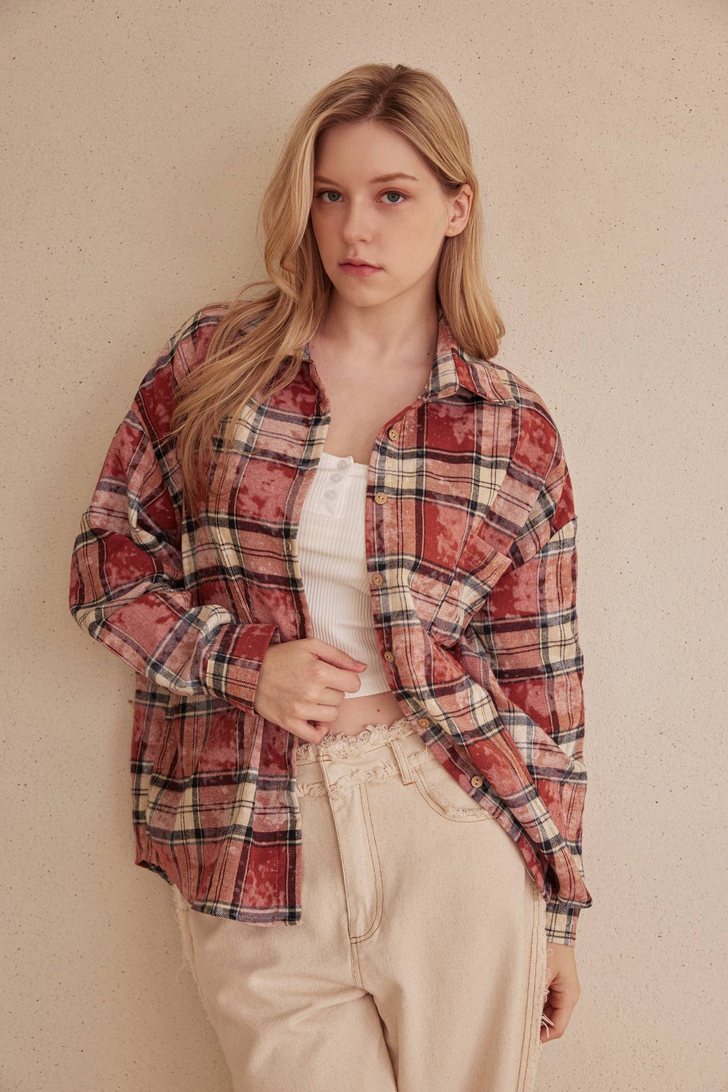 Oversized Plaid Flannel with Star Patches