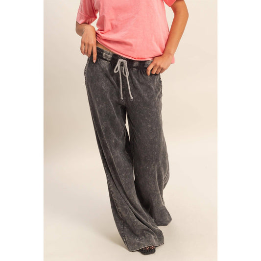 Mineral Wash Drawstring Wide Leg Pants