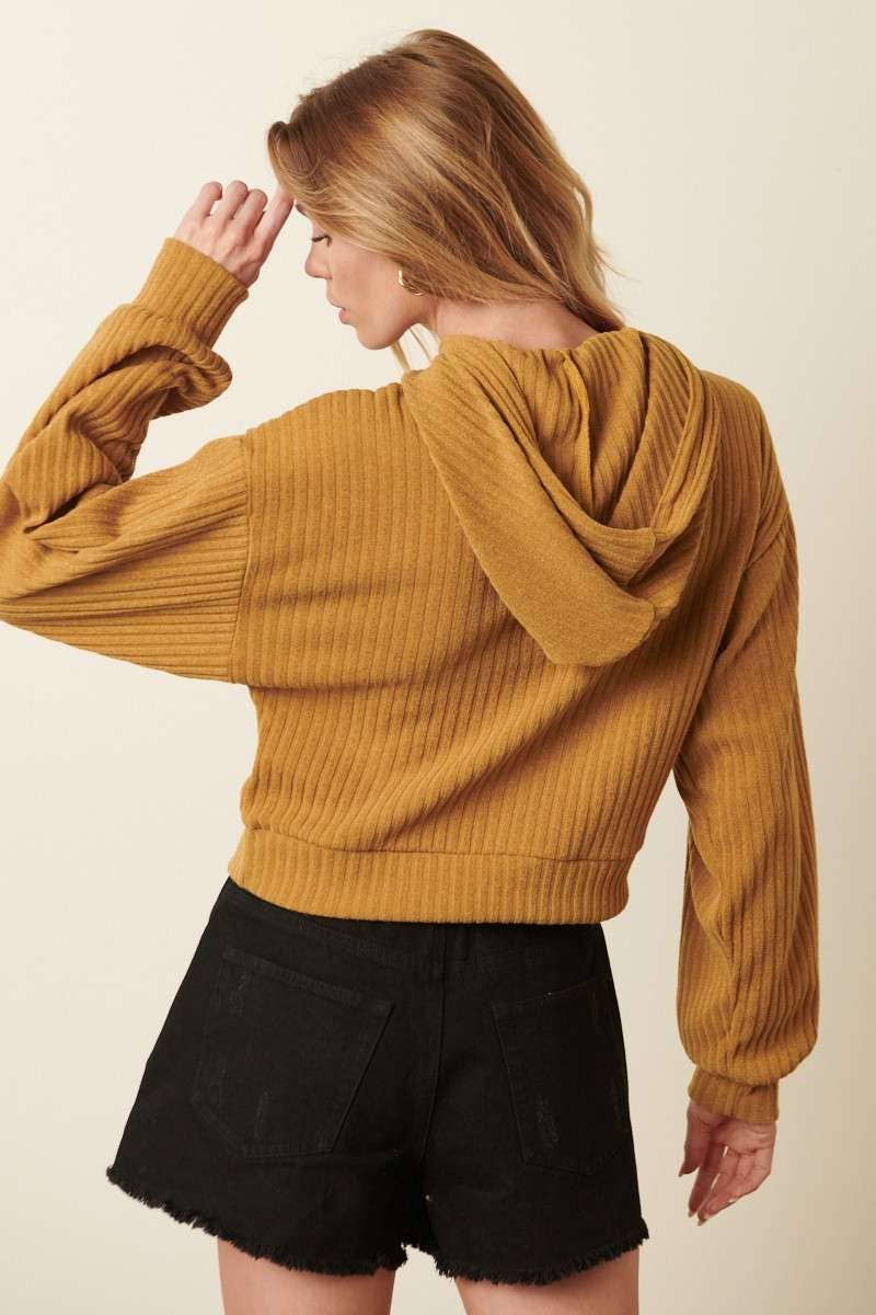 Ribbed Cropped Hoodie