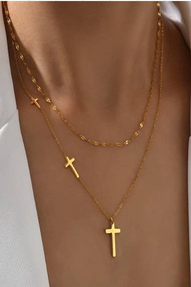 Stainless Steel Layered Cross Necklace