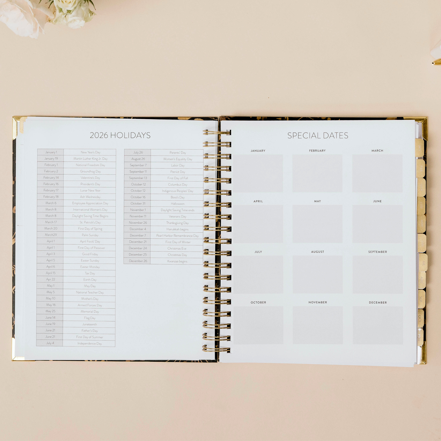 2026 Large Golden Floral Dream Planner - Timestamp Layout