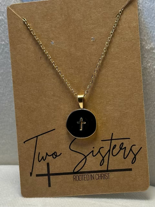 Stainless Steel Black Enamel Cross Necklace