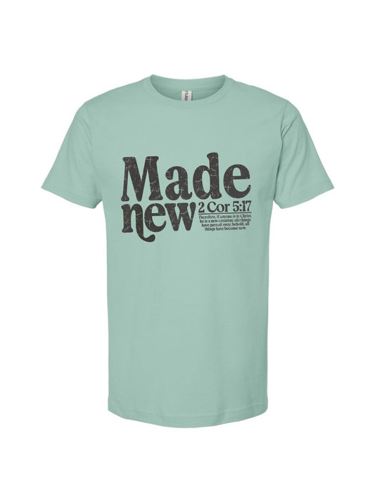 "Made New" light sage tee