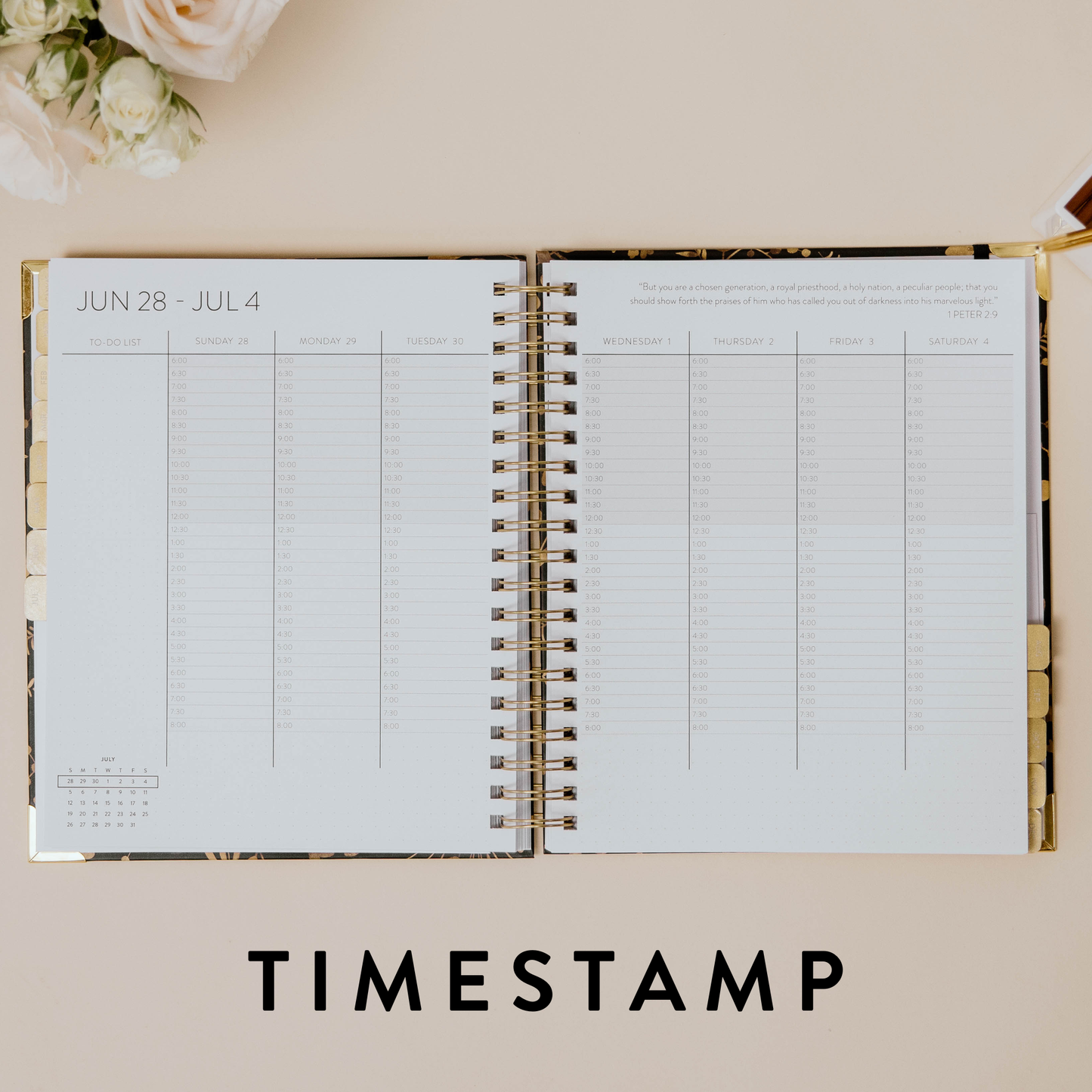 2026 Large Golden Floral Dream Planner - Timestamp Layout
