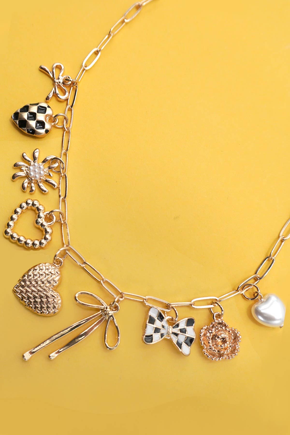 Gold Check Charm Necklace