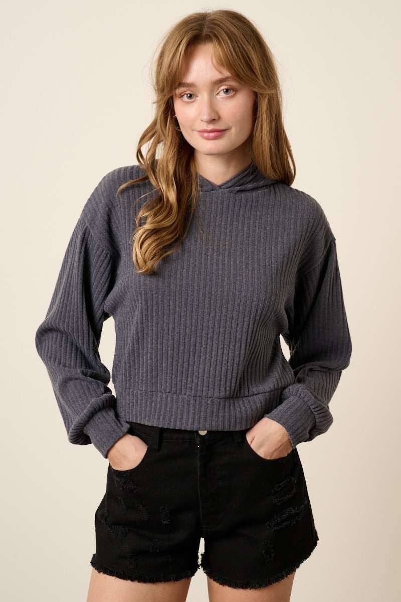 Ribbed Cropped Hoodie